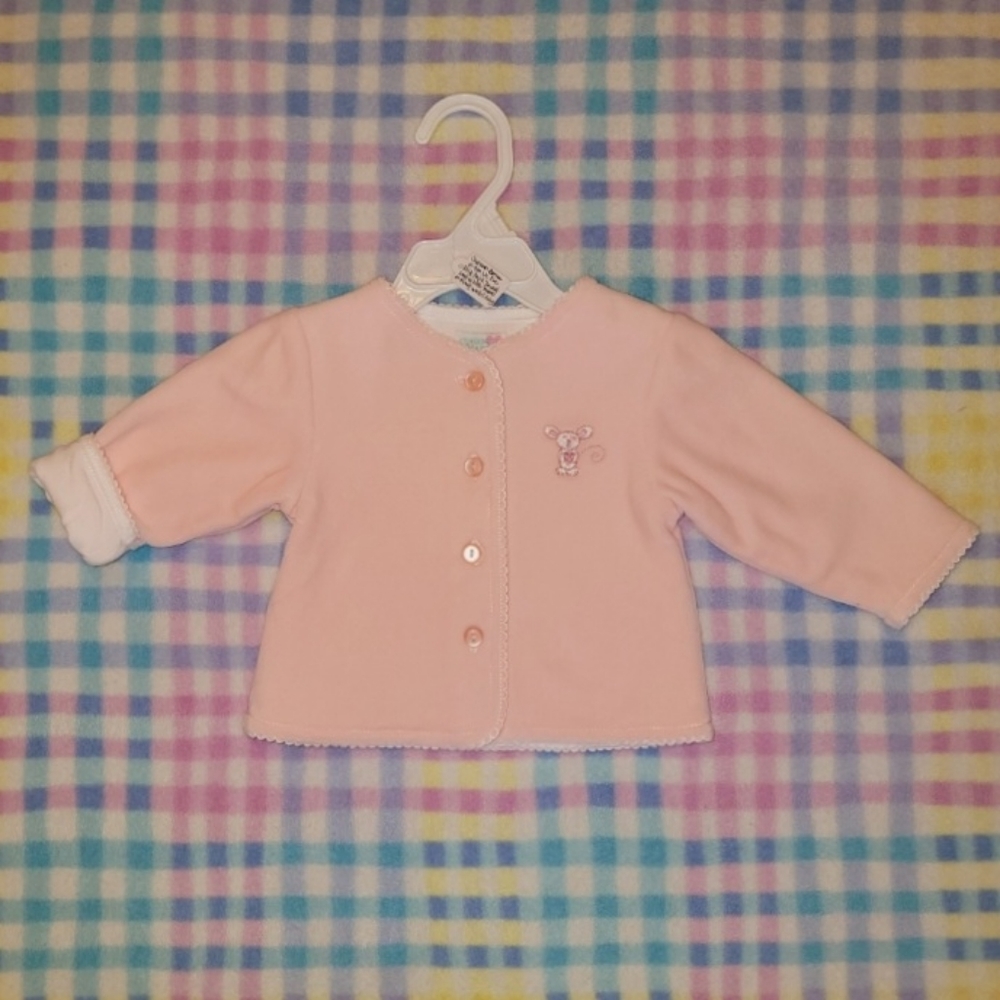 CHELSEA'S CORNER ♡ Pink 'n White SOFT Velvet Thick Cotton Mousie Jacket 0-3M